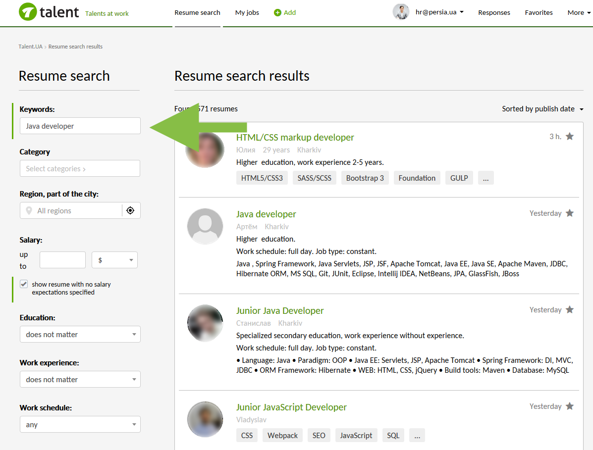 Resume search