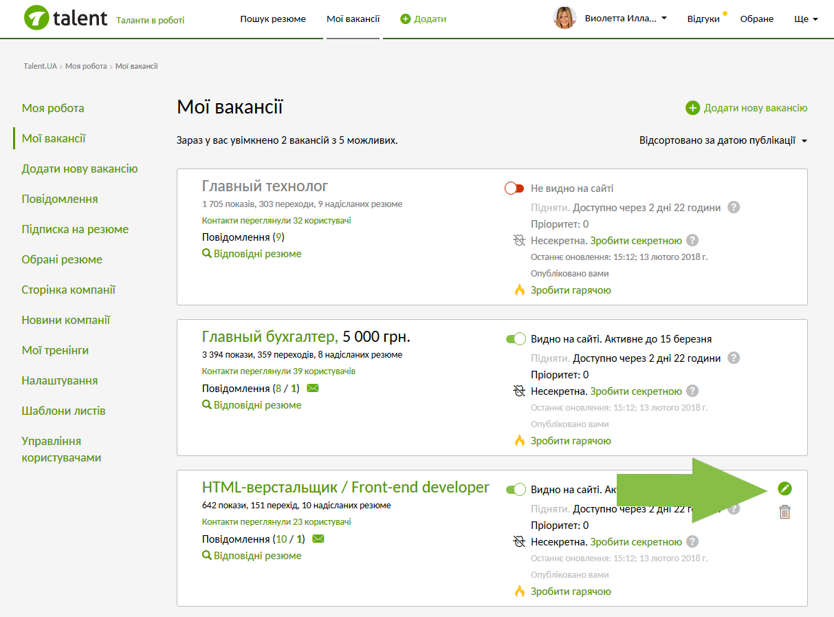 Редагувати вакансію