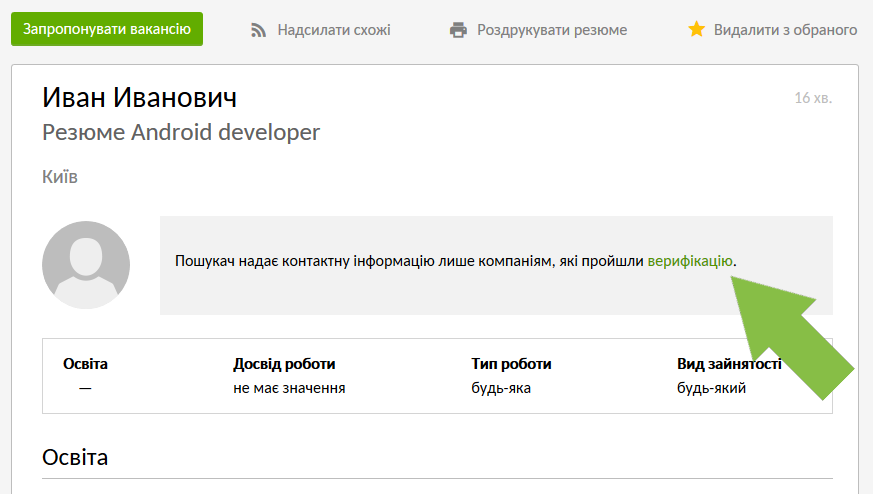 Контакти в резюме