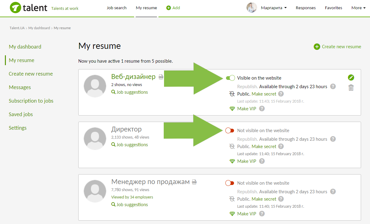 Hide resume