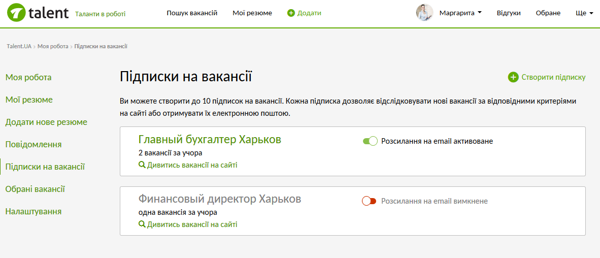 Відписатися від вакансий